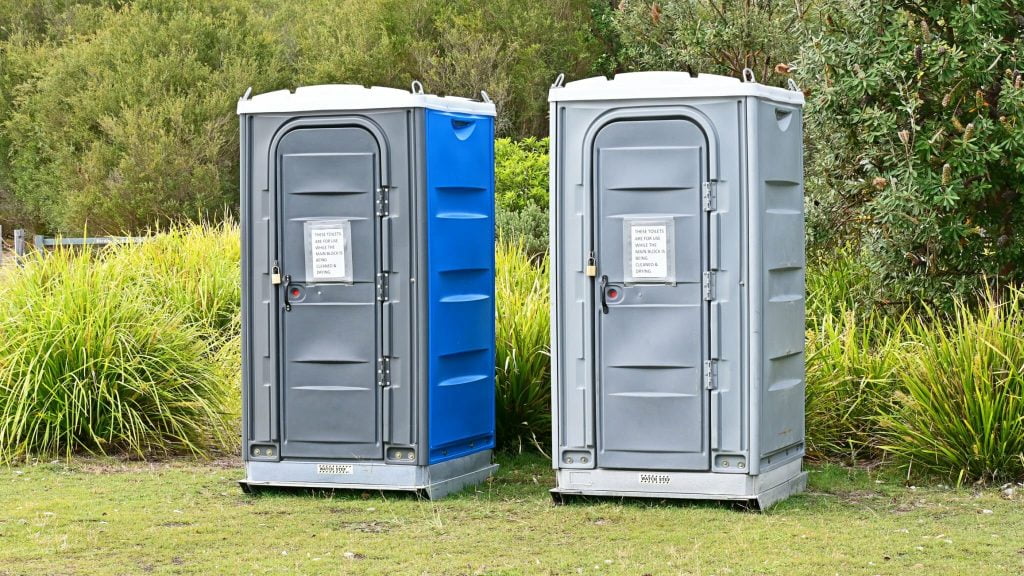 Portable toilets in a park