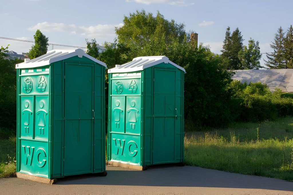there-is-an-outdoor-toilet-in-the-park-a-green-plastic-toilet-a-toilet-stall-hygiene